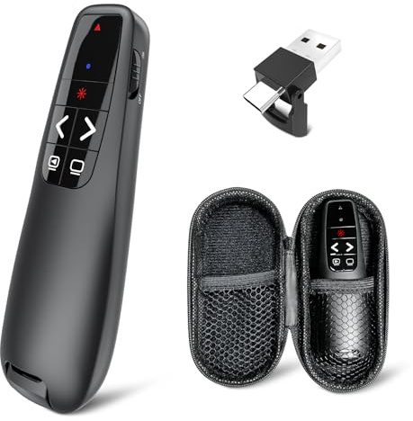 [2 in 1 USB C] Presenter Mit Tasche, kabelloser Präsentationsfernbedienung, Pointer für Präsentationen, Präsenter für Windows Computer Laptop Mac, Batterie nicht enthalten