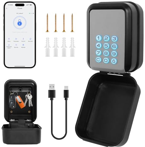 Smart Schlüsselbox, Schlüsseltresor mit Zahlencode, Schlüsselsafe Outdoor | Smart Schlüsselbox mit TTLock APP, Wetterfeste Schlüsseltresor, Bluetooth Schlüsselkasten für Haus, Ferienwohnung, Vermietung