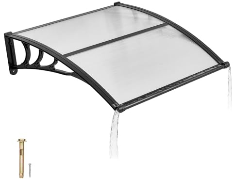 VEVOR Awnings for Door Entrance, 38 x 40 Window Door Awning Canopy Exterior with Drainage & ABS Bracket, Polycarbonate Cover Patio Door Awnings for Sun, UV, Rain, Snow Protection(Clear)