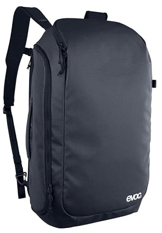 EVOC Sportlerrucksack, 30 l, vielseitiger 30-Liter-Reise- und Fahrradrucksack mit schnell zugänglichen Taschen, wandelbares Design, Trolleygurt, Carbon-Grau/Schwarz, leicht, Wasserflaschenhalter und