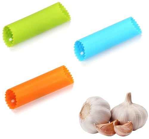 SWYZOR 3 Pcs Pelador de Ajo Silicona, Pinzas Pela Ajos, Pela Ajos Silicona, Pelador de Ajos Rueda, Maquina para Pelar Ajos, Pelador de Ajos Manual Silicona, Con tres cepillos pequeños