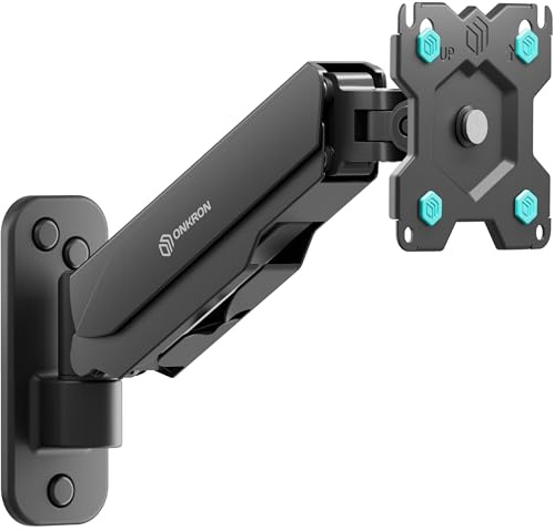ONKRON Soporte Monitor Pared 13-34, 8 kg, máx VESA 100x100, G120-B | Brazo pantalla negro, rotación 360°, inclinable, giratorio, con resorte de gas, distancia regulable; para oficina, estudio