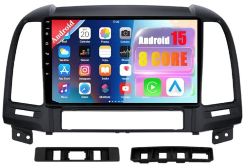 Android 15 Radio para Hyundai Santa Fe 2006-2012 con Wireless Carplay y Android Auto, Pantalla Táctil Incell 9 Pulgadas con GPS WiFi Bluetooth FM RDS Cámara Trasera(4-Core(1G+32G))