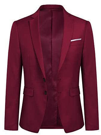YOUTHUP Blazers de Hombre Slim Fit Elegante Formal Chaqueta de Traje y Americana para Hombre, Vino Rojo, L