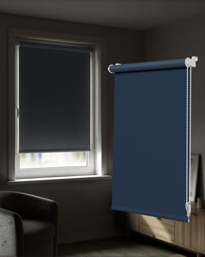 Victoria M. Tenebra Verdunkelungsrollo Klemmfix Rollo Fensterrollo, Sichtschutz, Verdunkelnd, Ohne Bohren inkl. Montagematerial, 90 x 160 cm, Dunkelblau
