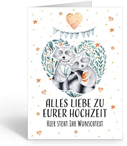 Große Glückwunschkarte zur Hochzeit XXL (A4) PERSONALISIERT - Aquarell mit Herz niedlich - mit Umschlag/Edle Design Klappkarte/Hochzeitskarte/Glückwunsch/Ehepaar/Extra groß für viele Unterschriften