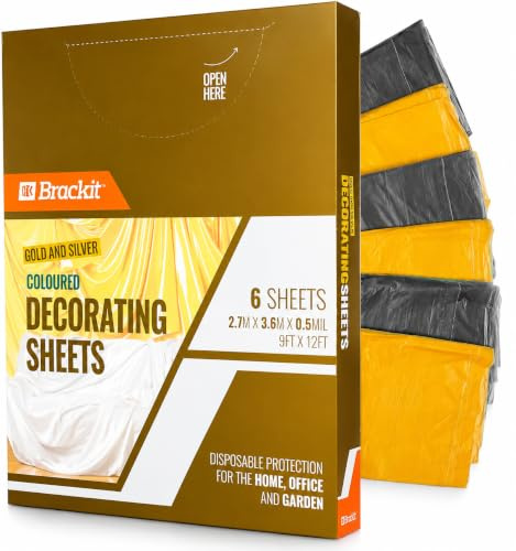 Brackit Premium Lightweight Disposable Dust Sheets - 6-Pack 3.6m x 2.7m (12x9ft) - Polythene Dustproof Waterproof Sheets for Furniture Wrapping and Moving.
