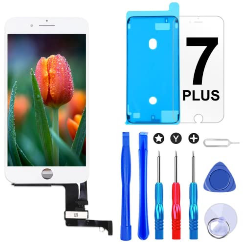 Brinonac Screen Replacement for iPhone 7 Plus 5.5 inch LCD Digitizer Touch Screen LCD Replacement Screen Frame Assembly Full Set with Tools and Screen Protector (White)