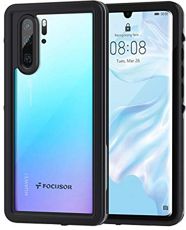 Focusor für Huawei P30 Pro Hülle, IP68 Wasserdicht HandyHülle Huawei P30 Pro Schutzhülle, Stoßfest Staubdicht Outdoor Panzerhülle mit Eingebautem Displayschutz,Schwarz