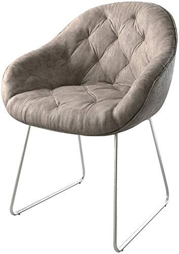 DELIFE Polsterstuhl Gaio-Flex Kufengestell Edelstahl Mikrofaser Taupe Vintage