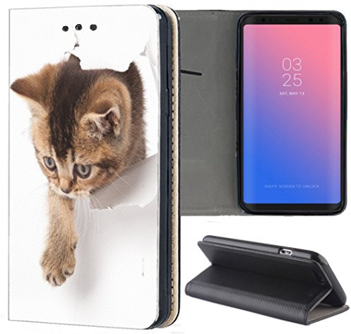 KuMo Handyhülle für Apple iPhone 5 / 5s / SE Hülle Motiv 1083 Katze Cat Braun aus Kunstleder Schutzhülle Smart Flipcover HandyCase Handyhülle für Apple iPhone 5 / 5s / SE