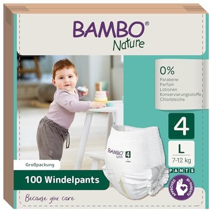 Bambo Nature Premium Trainingshose, Pull Ups, Töpfchen-Trainingshose mit Umweltzeichen, sicher & bequem, diskrete Hose für den aktiven Tag & den bequemen Schlaf, Größe 4 / L, 5x 20 Pck.