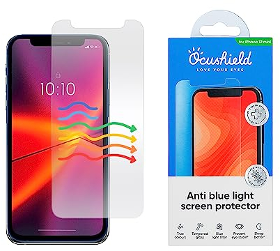 Ocushield Anti Blue Light Tempered Glass Screen Protector for iPhone 12 Mini 5.4 - Protect Your Eyes Reduce Migraines & Improve Sleep