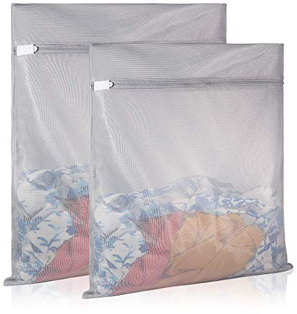 Delicates Laundry Bags, Bra Fine Mesh Wash Bag for Underwear, Lingerie, Bra, Pantyhose, Sock, Shoe, Use Automatic Locking Zipper, Travel Organizer Net Bags (Grey, 1 Large + 1 Medium)