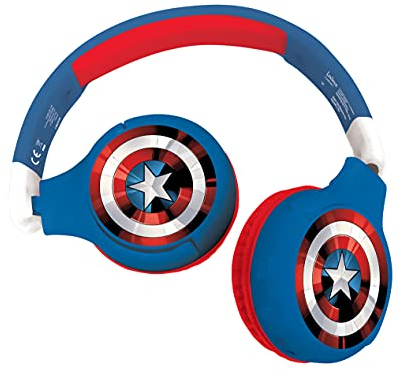 Lexibook - Marvel Avengers - 2-in-1-Audio-Kopfhörer mit Bluetooth und Kabel, Stereo, drahtlos, verkabelt, begrenzter Klang, zusammenklappbar, verstellbar, wiederaufladbarer Akku, rot/blau, HPBT010AV