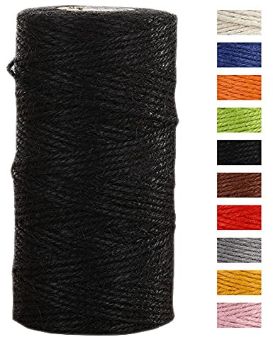 JeogYong Spago Juta Corda di Juta 2mm x 100m, Naturale 3 Strati Spago da Giardino, Corda di Iuta Spessa per Decorazioni Floreali, Fai Da Te, per Confezionare Regali (Nero)
