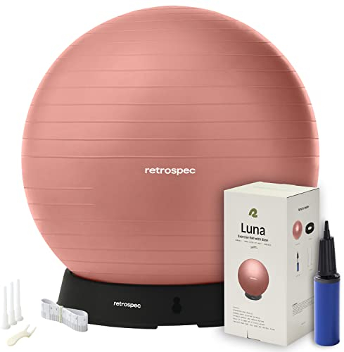 Retrospec Luna Gymnastikball, Basis & Pumpe, Ball & Pumpe mit Anti-Burst-Material – Fitness Gym Schweizer Ball – Perfekt für Balance, Stabilität, Yoga, Pilates, Schwangerschaft & Geburt – 55 cm – Rose