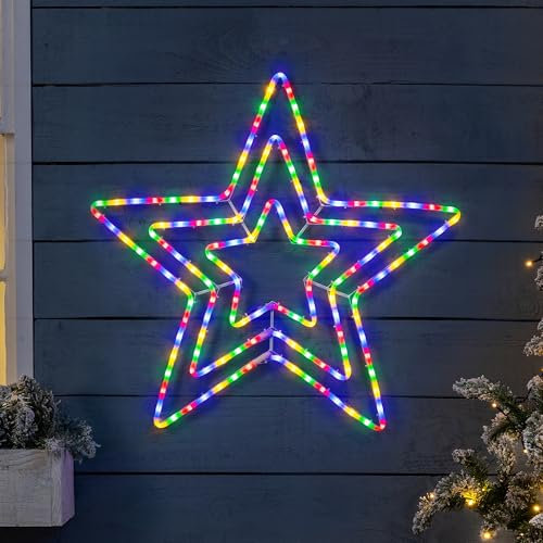 CHRISTOW Star Christmas Light Decoration, Energy Efficient LED Rope Light, Flashing Wall Window Silhouette, Mains Operated, 65cm (Multi Coloured)