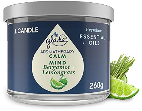 Glade Aromatherapy Candele Profumate, Fragranza Calm Mind Bergamotto e Citronella, 1 Confezione da 1 Candela da 260 gr
