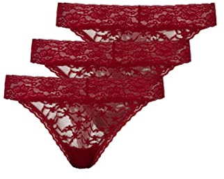 Snocks Tanga Damen mit Spitze aus Bio-Baumwolle 3er Pack - String Damen Klassisches Design - Angenehmes Tragegefühl ohne Einschneiden - Unsichtbare Unterwäsche - Dunkerot - XL