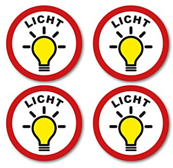 Aufkleber Licht aus an Schild Sticker Set Hinweis Wetterfest Witterungsbeständig Ritter Mediendesign, Rot-Weiss-Schwarz, 2,5 cm x