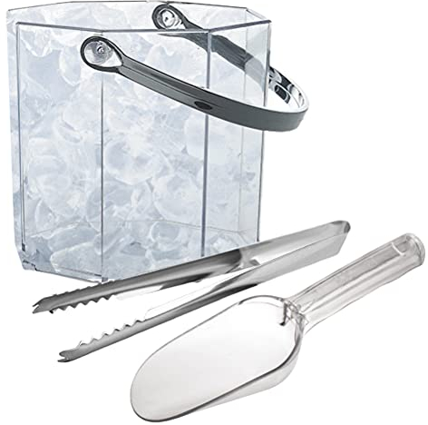 Ice Bucket Wine Bucket with Ice Clip and Shovel, Transparent, Octagonal, Ideal for Cocktail Bar, Parties, Chilling Wine, Champagne