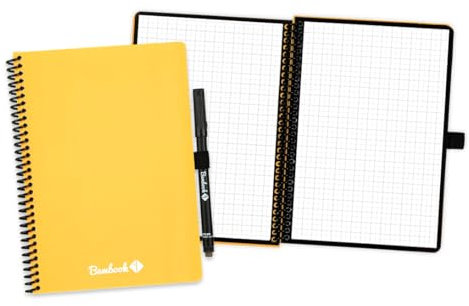 BAMBOOK Colourful Notizbuch - Gelb - A5 - Kariert, Wiederverwendbares Notizbuch, Notizblock, Reusable Notebook