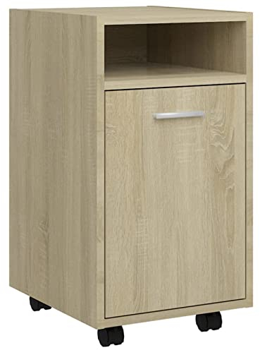 Gecheer Beistellschrank mit Rollen, Rollcontainer Bürocontainer Schreibtischcontainer Büroschrank Spanplatte Sonoma-Eiche 33x38x60cm