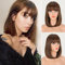 FESHFEN Kurze Bob Hellbraun Perücken mit Pony für Damen Mittellange Synthetik Perücken Gerade Haar Perücken für Frauen 35 cm