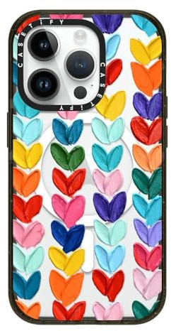CASETiFY Impact Schutzhülle für iPhone 14 Pro [4X Falltest in Militärqualität, 2,5 m Fallschutz, kompatibel mit Magsafe] – Polka Daub Herzen – Glänzendes Schwarz