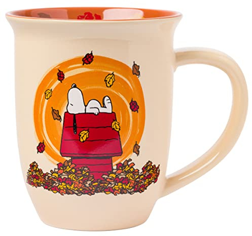 Silver Buffalo Peanuts Leaves are Falling Wide Rim Ceramic Mug, 16 Ounces