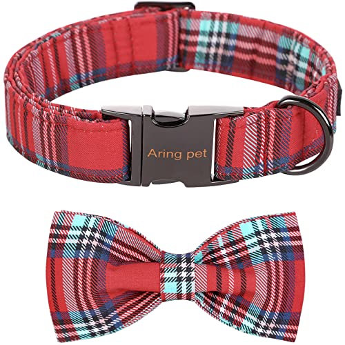ARING PET Hundehalsband-Baumwolle Weihnachten Hundehalsband mit Schleife, einstellbare rot Karierte Fliege Hundehalsbänder für kleine mittlere große Hunde