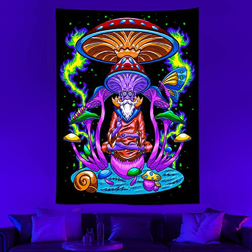 Ricemru Schwarzlicht Wandteppich Psychedelic Pilze 150x130 UV Aktive Wandbehang Wandtuch Trippy Mushroom Meditation Yoga Wanddeko Tapestries Homedeko Wandkunst