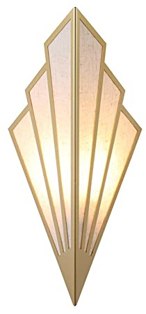 TPWEWRX Moderne Wandleuchten Innen Kreative Wandleuchte in Fächerform Leuchten Art Deco Wandlampe Leinenschirm Wandleuchte für Wohnzimmer Schlafzimmer Flur Gang E14 (Gold)