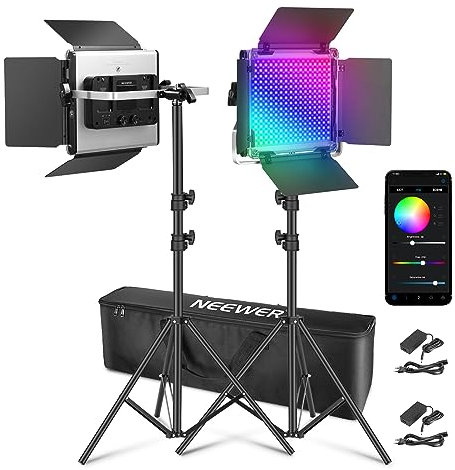 NEEWER 2X Verbesserte 660 PRO II 50W RGB LED Videoleuchte Panel Set Stative Ständer mit App Steuerung Videolicht 360° Vollfarbe Video Fotolicht/CRI97+/3200K~5600K Studio Dauerlicht Fotografie Film