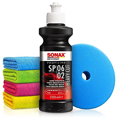 Autopolitur Set: Sonax Profiline SP 06-02 Schleifpolitur (250ml) Silikonfreie Schleifpaste - Ideal für stark verwitterte & verkratze Lacke - Low-Dust Technologie - Auto polieren, Heavy Cut | 6-teilig