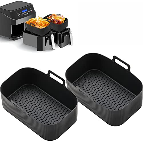 Silicone Air Fryer Liners for Ninja Dual Air Fryer, Zoolloon 2Pack Reusable Airfryer Liners for Ninja Air Fryer Accessories, Air Fryer Silicone Liner Air Fryer Basket Pot for Ninja, Oven, Microwave