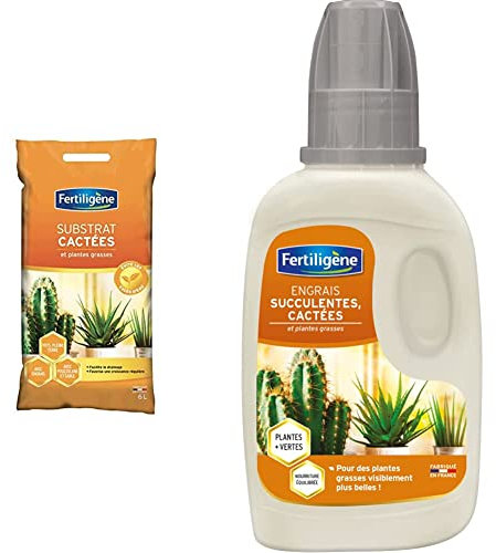 Fertiligène Substrat pour Cactées et Plantes Grasses, 6L & Engrais Cactus et Succulentes, 250 ML