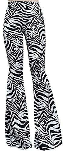 ShopMyTrend SMT Damen Hohe Taille Weites Bein Lange Palazzo Glocke Unterteil Yoga Hose, Schwarz/Weiß/Zebra-Glöckchen, S