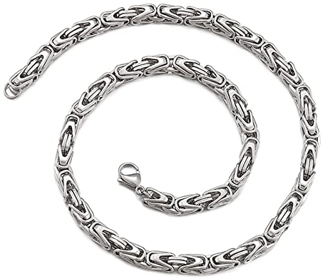 Edelstahl Byzantine Königskette 76 cm, Halskette Herren Silber Kette Edelstahl Schmuck Breit 6MM Freundschaftsketten