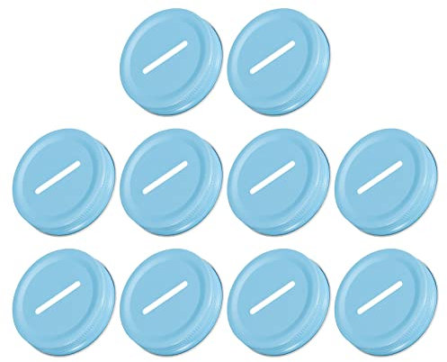 sourcing map Coin Slot Bank Lid for Mason Jar, 70mm/2.76 Regular Mouth Tin Plate Caps Inserts for Canning Jars Cover, (Blue 15Pcs)