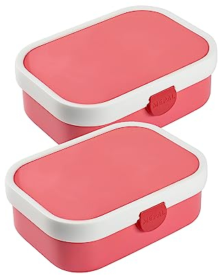 Mepal Brotdose Campus mit Bento-Einsatz & Gabel 700 ml, Farbige Lunchboxen aus Kunststoff mit Clip-Verschluss, 2er Set, ABS, 17.8 x 13.2 x 6.1 cm, pink & pink