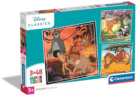 Clementoni Supercolor Disney Puzzle 3 x 48 Teile - Disney Puzzle für Kinder ab 5 Jahren - buntes Kinderpuzzle mit besonderer Leuchtkraft & Farbintensität 25299