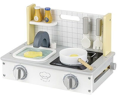 Baroni Toys Montessori Cocina portátil de Madera, Juego de Cocina y Fregadero Infantil de Madera, Juego Educativo para niños de 3 a 7 años, Set de Cocina con Accesorios, 34x22x23 cm