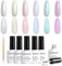 RARJSM Pearl Gel Nail Polish Set of 6 Shell Glitter Pearlescent Gel Polish Pink Beige Pearl Blue Green Purple Shimmer Mermaid Swirl Thread Effect Nail Soak Off LED UV Curing Requires DIY Manicure