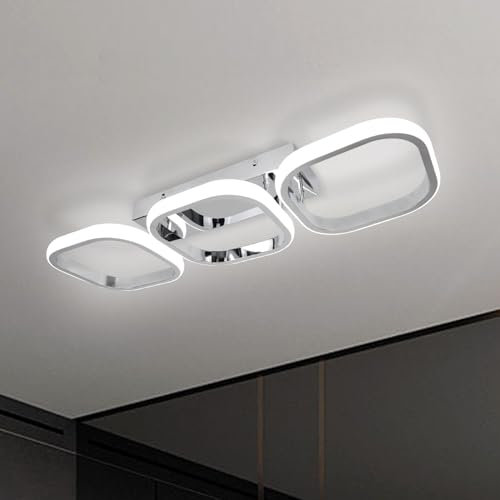 EIDISUNY Modern Led Ceiling Light, Flush Mount Ceiling Lamp 3 Squares LED, Close to Ceiling Lighting Fixtures for Hallway Bedroom Living Room Kitchen Office Entrance - 33W Cool White Light (Silver)