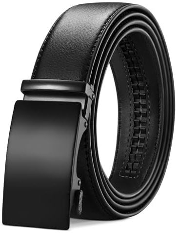 TANGCHAO Gürtel Herren, Automatik Ratsche Ledergürtel Herren 35mm | Ohne Löcher Herrengürtel stufenlos verstellbar für Business Anzug Jeans, selbst kürzbares Gürtelband, Größe Einstellbar
