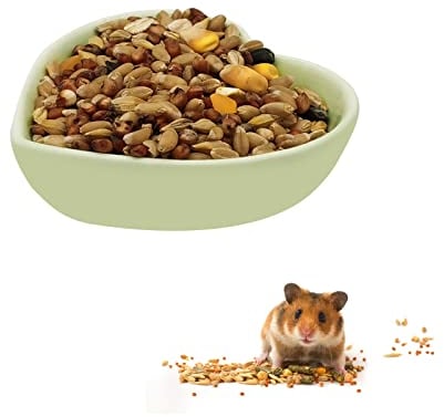LuckyOpt Hamster Bowl, Ceramic Heart-shaped Pet Food Bowl, Washable Small Animal Bowl Water Bowl for Hamster, Guinea Pig, Gerbil, Hedgehog, Chinchilla, Parrot (Green)