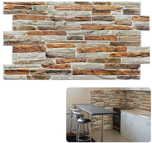 Wall Panels 3D Premium PVC Decorative Gibraltar Stone Effect | Easy Installation Home Room Kitchen Decorative 98x49cm | 50 Panels