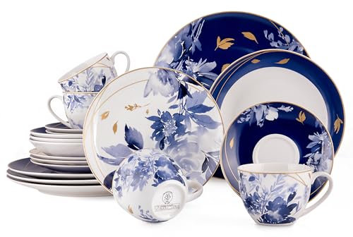 Service de table en porcelaine anglaise pour 4 personnes, fait à la main, résistant aux éclats et aux rayures, passe au four, au lave-vaisselle et au micro-ondes (Mizuki)